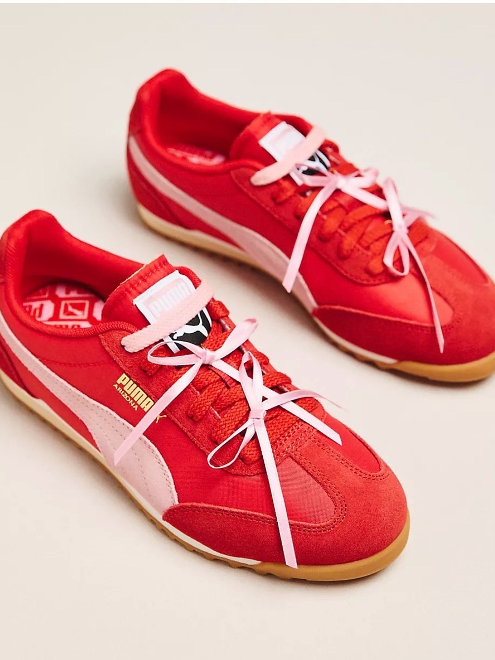 Anthropologie exclusive Puma Red Suede Pink Arizona Bow Wins Sneakers Size 8